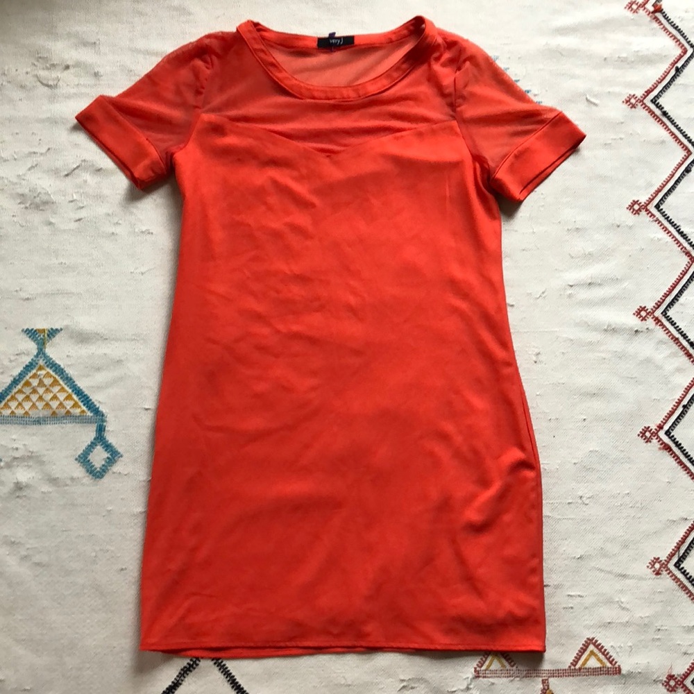 VERY J SHIFT DRESS WORN SHEER TOP SMALL
